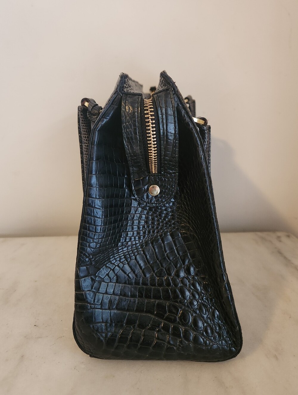 Navy Brahmin Addie Cooper Satchel & Wallet Croc-Embossed Leather Shoulder Bag - Picture 2 of 10
